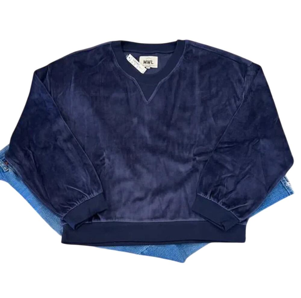 **NWT Madewell Dark Baltic Navy MWL Plush Velour Crewneck Sweatshirt